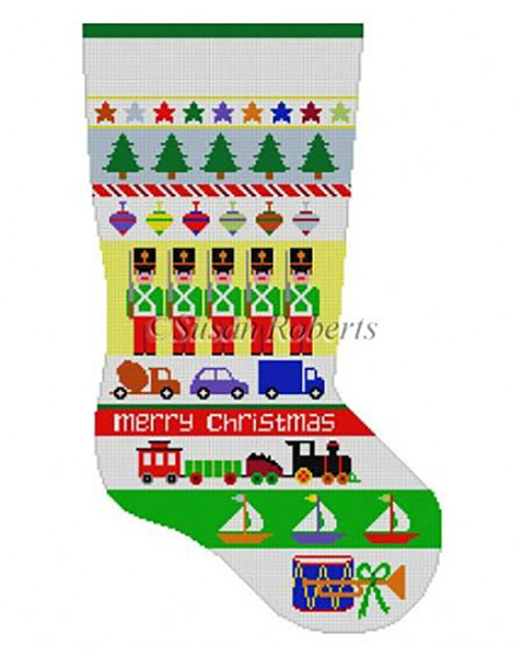 Susan Roberts Needlepoint Designs - Hand-painted Christmas Stocking - Soldier Stripe Boys Stocking