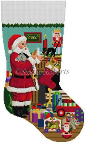 Susan Roberts Needlepoint Designs - Hand-painted Christmas Stocking - Santa's Milk & Cookies