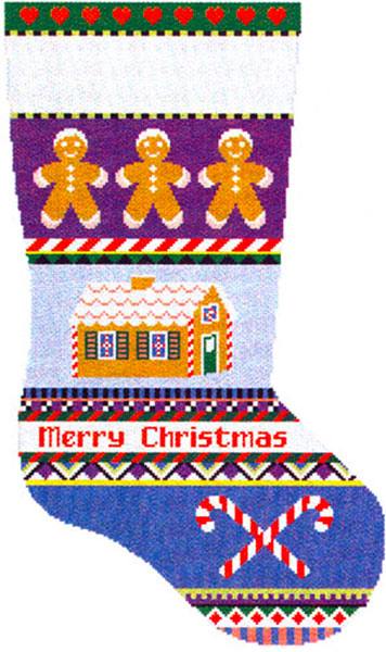 Susan Roberts Needlepoint Designs - Hand-painted Christmas Stocking - Bold Stripe Gingerbread Stocking