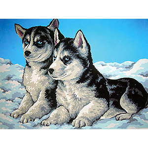 Huskie Puppies  - Collection d'Art Needlepoint Canvas