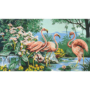 Margot Creations de Paris Needlepoint (Flamants Roses) Pink Flamingos Medium Needlepoint Canvas