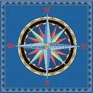 Susan Roberts Needlepoint Designs - Hand-painted Canvas - Nautical Compass Canvas