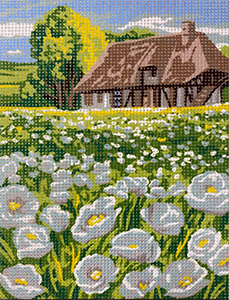 Royal Paris Le Champ de Pavot Blanc (Field of White Poppies) Needlepoint Canvas or Kit