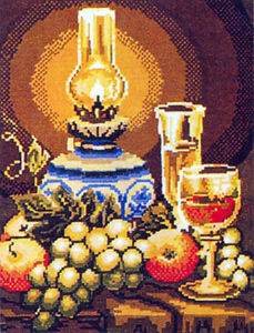 Lamp, Grapes, Apples and Wine  - Collection d'Art Needlepoint Canvas