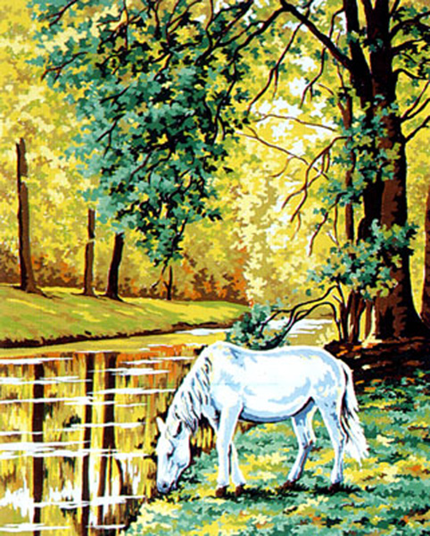 White Horse by the Stream- Collection d'Art Needlepoint Canvas