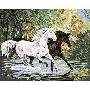 Black and White Horses  - Collection d'Art Needlepoint Canvas