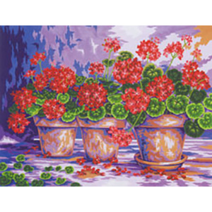 3 Pots of Geraniums  - Collection d'Art Needlepoint Canvas