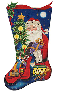 Santa's Gifts (Boy) Hand Painted Stocking Canvas from Rebecca Wood