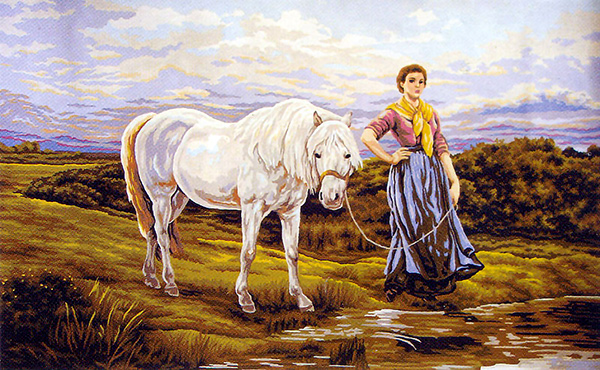 Lady and the White Horse  - Collection d'Art Needlepoint Canvas