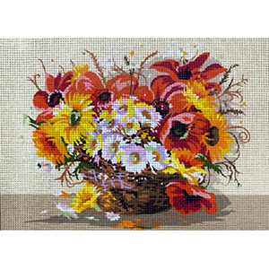Royal Paris Needlepoint Basket of Flowers Canvas