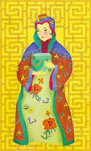 Chinese Lady with Box - Hand Painted Needlepoint Canvas from dede's Needleworks