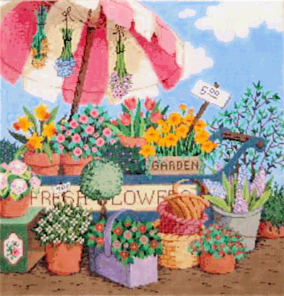 Fresh Flowers - Stitch Painted Needlepoint Canvas