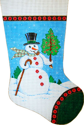 Buttoned Up - Stitch Painted Needlepoint Christmas Stocking Canvas