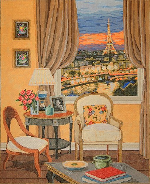 Parisian View - Stitch Painted Needlepoint Canvas from Sandra Gilmore