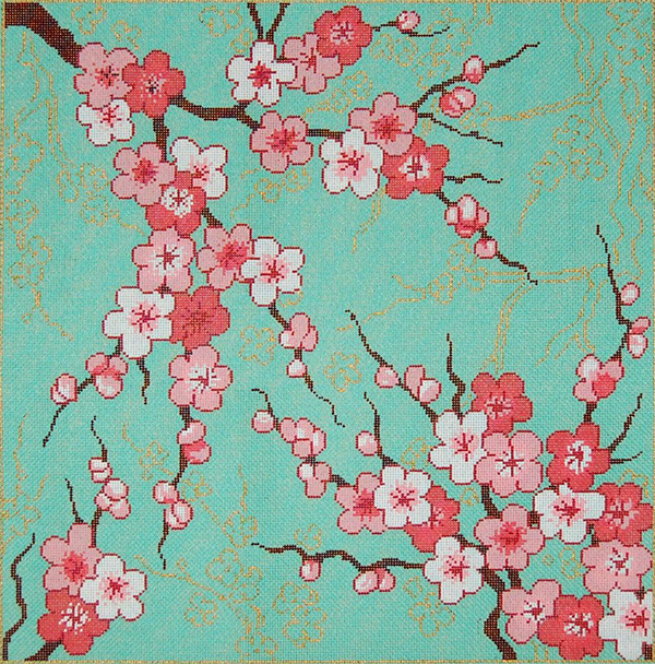Cherry Blossoms - Stitch Painted Needlepoint Canvas from Sandra Gilmore