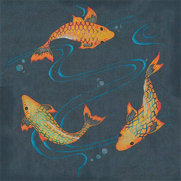 3 Koi Pond - Hand Painted Needlepoint Canvas from dede's Needleworks