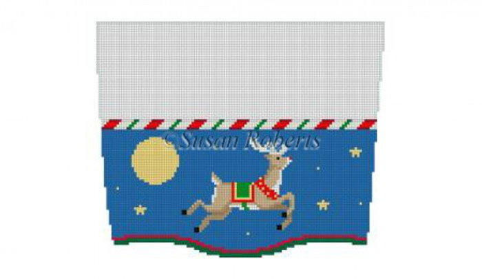 Susan Roberts Needlepoint Designs - Hand-painted Christmas Stocking Topper - Flying Reindeer