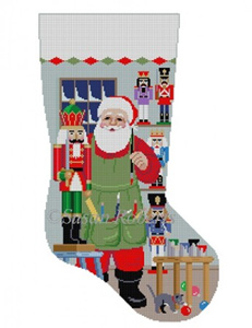 Susan Roberts Needlepoint Designs - Hand-painted Christmas Stocking - Santa Painting Nutcracker
