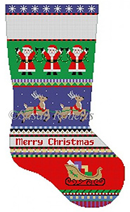 Susan Roberts Needlepoint Designs - Hand-painted Christmas Stocking - Bold Stripe, Reindeer