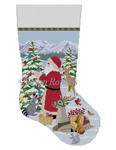 Susan Roberts Needlepoint Designs - Hand-painted Christmas Stocking - Decorating the Trees
