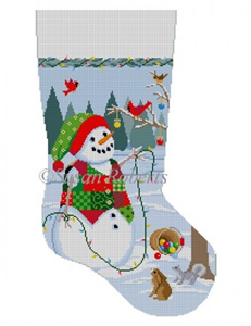 Susan Roberts Needlepoint Designs - Hand-painted Christmas Stocking - Snowman with Lights