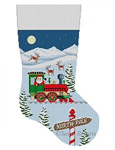 Susan Roberts Needlepoint Designs - Hand-painted Christmas Stocking - Santa's Train Engine