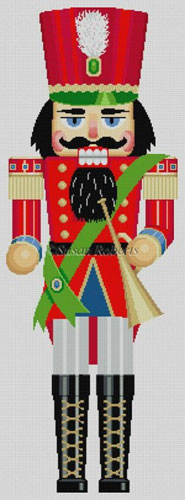 Susan Roberts Needlepoint Designs - Hand-painted Christmas Canvas - Large Red Horn Player Nutcracker