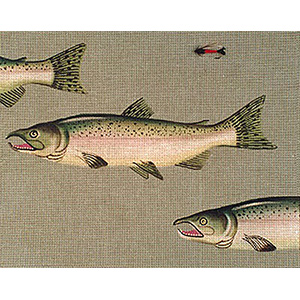 Leigh Designs - Hand-painted Canvases - Chinook Salmon & Fly Canvas