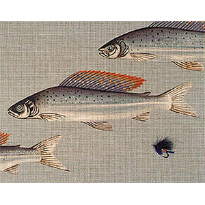 Leigh Designs - Hand-painted Canvases - Arctic Grayling & Fly Canvas