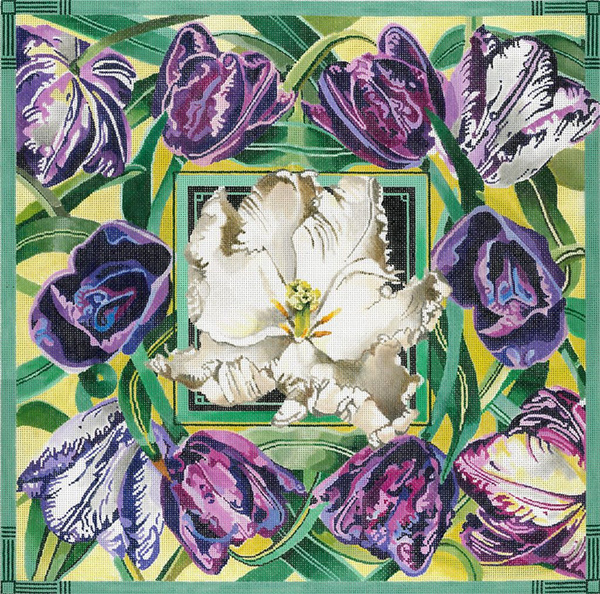 Tulip Composition - Hand Painted Needlepoint Canvas by Joy Juarez