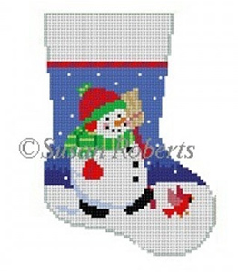Susan Roberts Needlepoint Designs - Hand-painted Christmas Mini Stocking - Chubby Snowman