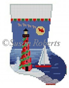 Susan Roberts Needlepoint Designs - Hand-painted Christmas Mini Stocking - Lighthouse