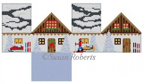 Susan Roberts Needlepoint Designs - Hand-painted Canvas - Ski Chalet Mini House