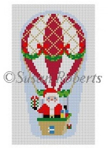 Susan Roberts Needlepoint Designs - Hand-painted Canvas - Hot Air Balloon Santa