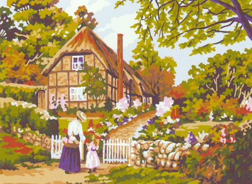 Thatched Roof Cottage  - Collection d'Art Needlepoint Canvas