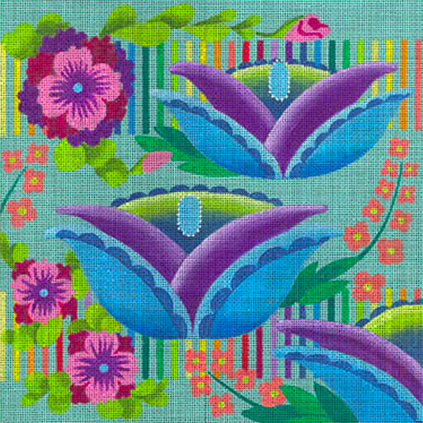 Leigh Designs - Hand-painted Needlepoint Canvases - Guadalajara Collection - Cabanas (includes stitching guide)