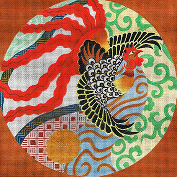Leigh Designs - Hand-painted Needlepoint Canvases - Imari Collection - Flaming Fowl