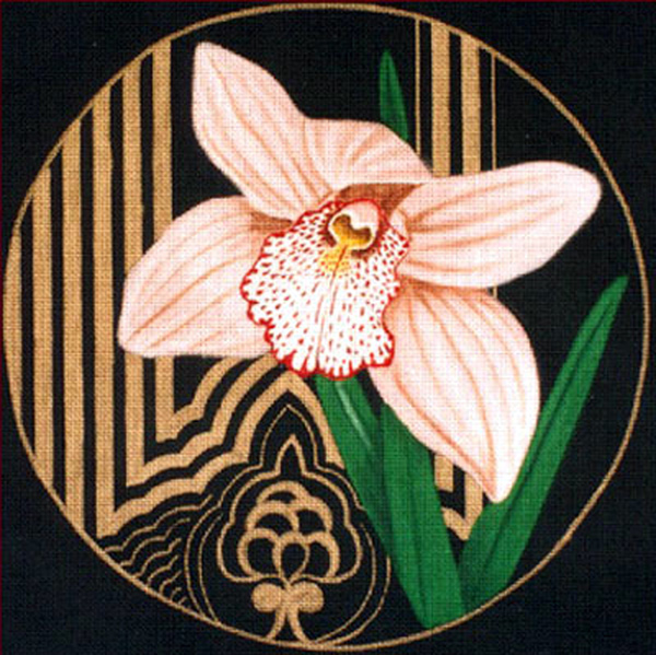 Leigh Designs - Hand-painted Needlepoint Canvases - Ming Orchids - Vieux Rose Orchid