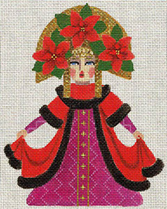 Leigh Designs - Hand-painted Needlepoint Canvases - Winter Maidens - Pretty Poinsettia
