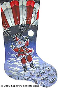 Santa Skydiver Needlepoint Stocking Canvas
