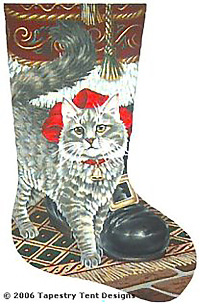 Details about   Needlepoint Christmas Stocking 19 Inch Cat And Kittens Under Tree Velvet Backing