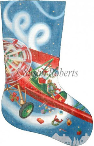 Flying High Santa - 18 Count Needlepoint Stocking Canvas