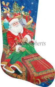 Santa's on His Way Needlepoint Stocking Canvas