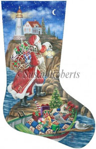 Lighthouse Delivery - 13 Count Hand Painted Needlepoint Stocking Canvas