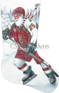 Santa Hockey Player Hand Painted Needlepoint Stocking Canvas