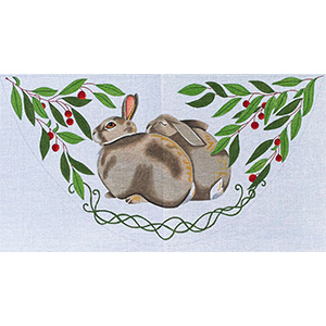 Barbara Eyre Needlepoint Designs - Hand-painted Rug Canvas - Rabbit Demi Lune Rug