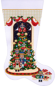 Nutcracker Tree Hand-painted Christmas Stocking Canvas 13 Count Canvas