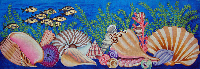 Seashells Bench Cover/Runner - Hand-Painted Needlepoint Tapestry Canvas from Trubey Designs