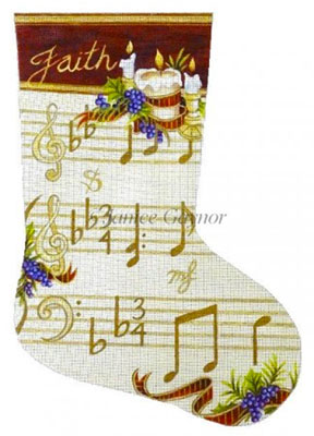 Susan Roberts Designs - Hand-painted Christmas Stocking by Janice Gaynor - Peace Musical Score