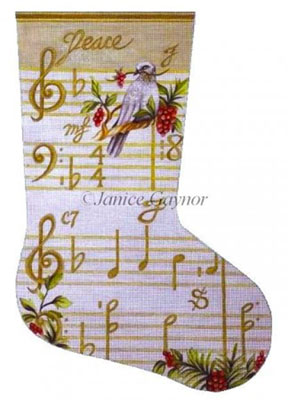 Susan Roberts Designs - Hand-painted Christmas Stocking by Janice Gaynor - Joy Musical Score